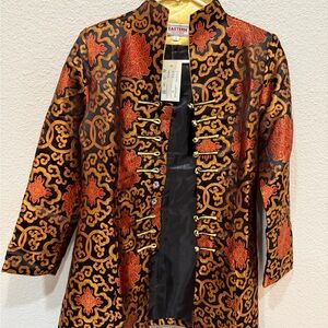 Eastern Collection Brocade Mandarin Jacket in Black, Gold & Red
